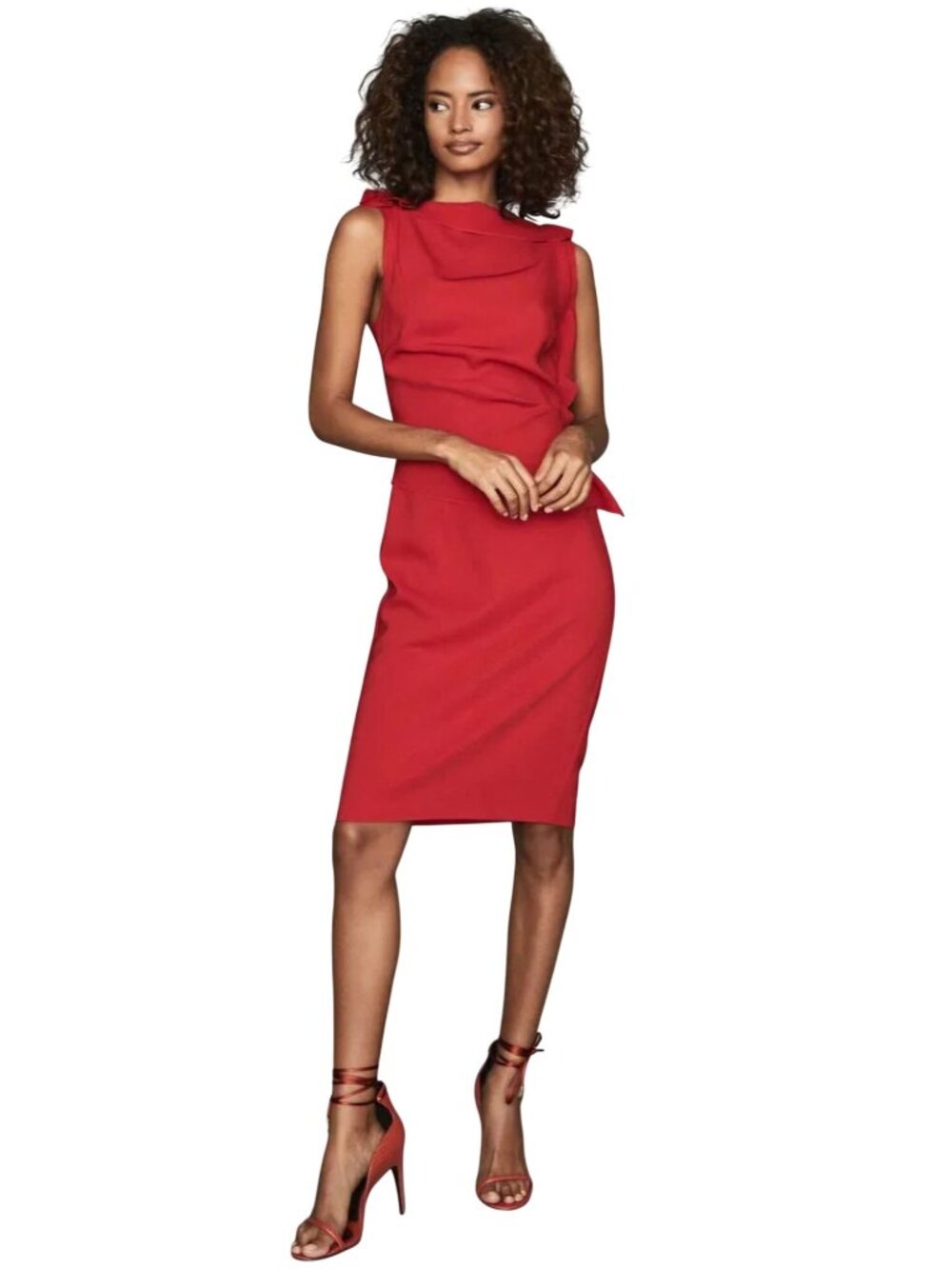 Reiss NWT Robyn Ruffle Side Bodycon Dress Red Stunning Unique Side Zip Size 0